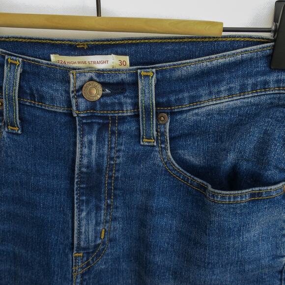 Levi’s 724 High-Rise Straight Jeans Women’s 30 Slim Fit Dark Wash Stretch Denim - Picture 3 of 12